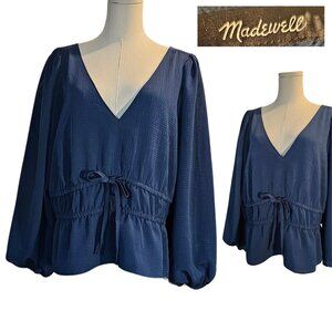 Madewell XL Blue Top Peplum V-Neck Blouse Lightweight